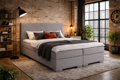 Obrázek produktu pro Boxspringová postel s úložným prostorem 180x200 TIRBEN - šedá