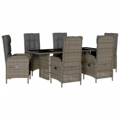 Produktbild von 7-tlg. Garten-Essgruppe mit Kissen Grau Poly Rattan