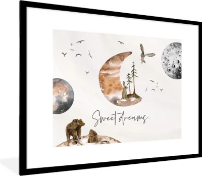 Produktbild von MuchoWow® Gerahmtes Poster Zitate - Kinder - Sprichwörter - Süße Träume - Jungen - Mädchen - Kinder 80x60 cm - Poster mit Schwarzem Bilderrahmen Wandposter Rahmen Foto Bilder - Schlafzimmer-Dekorationen - Fotoposter
