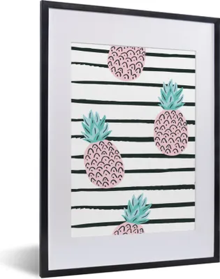 Produktbild von MuchoWow® Gerahmtes Poster Sommer - Ananas - Streifen 30x40 cm - Poster mit Schwarzem Bilderrahmen Wandposter Rahmen Foto Bilder - Wandposter Schlafzimmer