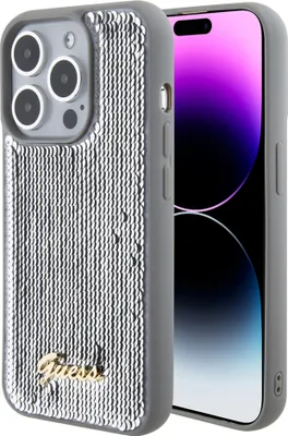 Obrázok produktu pre Kryt na mobil GUESS vhodný pre IPHONE 15 Pro GUHCP15LPSFDGSS (Sequin Script Metal) strieborný
