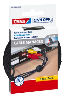 Produktbild von tesa On & Off Cable Manager UNIVERSAL - Klett-Kabelbinder zur Kabelaufbewahrung - zuschneidbar - 10 mm x 5 m