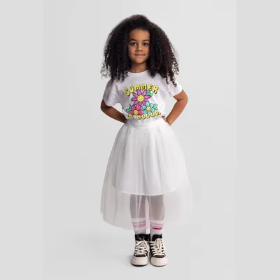 Produktbild von Minoti Mädchen Rock Tüll Lang Offwhite - Festlicher Plissee Rock mit elastischem Bund für besondere Anlässe
