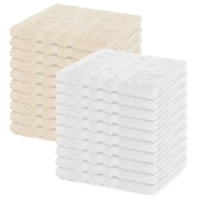 Produktbild von Lavea® 20er Seiftuch Set 30x30 cm, 100% Baumwolle Frottier, Gästehandtücher & Waschlappen, waschbar 60°C, Serie Elena, Bad & Gäste-WC, Weiß & Creme