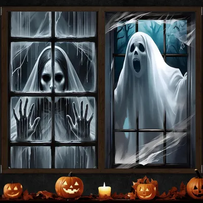 Productafbeelding van 2 stukken enge Halloween-raamdecoraties, 120 x 80 cm, horror-raamdecoratie, Halloween-raamversiering, enge raamdecoraties, feestelijke horror