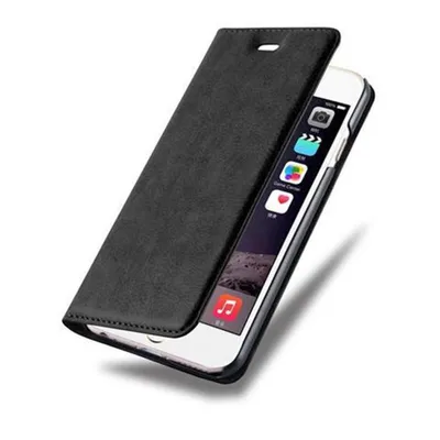 A black flip case for an iPhone is shown on a white background.