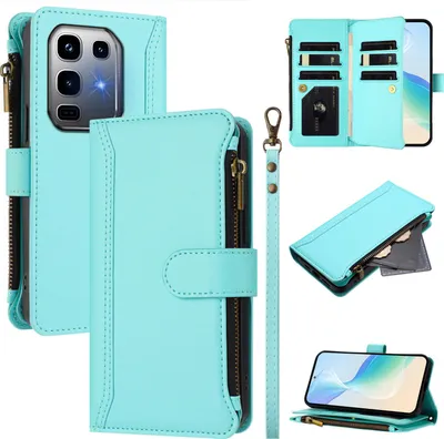 Obrázek produktu pro Pouzdro pro Infinix Note 50 Pro+, zipem, peněženkovéPolyuretankožené flip pouzdro s kapsami na karty, stojánkem a poutkem na ruku mátově zelená