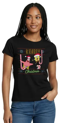 Produktbild von Spreadshirt SpongeBob Schwammkopf Krabby Ugly Christmas Frauen T-Shirt, XL, Schwarz