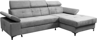 Produktbild von Ecksofa mit verstellbaren Kopfstützen, Schlaffunktion, Schwarz - Metallfüße, Ziernähte, Bettkästen, klassisches Interieur, verstellbare Armlehnen, L- Form, Ottomane Links oder Rechts, Modern Design, Salon, Wohnzimmer, Wohnraum - Polina Ottomane Rechts (Manila 16)