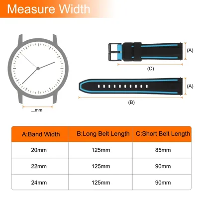 Produktbild von Silikon Uhrenarmb?nder 22mm Breite Weiches Schnellverschluss-Gummiarmband mit mattem schwarzen Schnalle fš¹r M?nner Frauen, Schwarz Hellblau