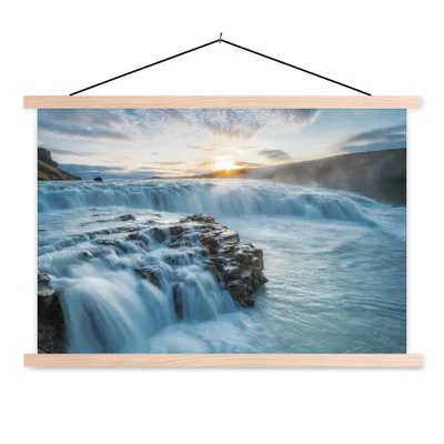 Produktbild von MuchoWow® Textilposter Wasserfall - Wasser - Steine - Sonne - Natur 60x40 cm mit holzfarbenen Rahmen - Bilder