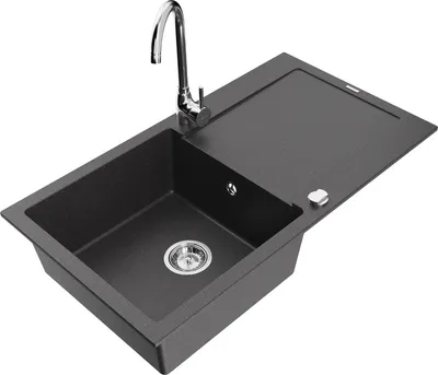 Produktbild von Mexen Leo 1 Becken-Granitspüle mit Abtropffläche und Mischbatterie Telma, Schwarz gesprenkelt - 6501-76-670200-00