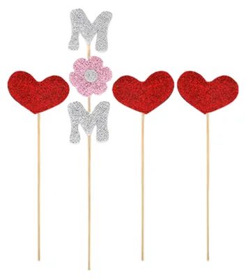 Produktbild von Muttertags-Kuchenaufsätze „Ich liebe Mama“ – Cupcake-Topper mit Glitzerherzen, Blumenkränzen und vieles mehr für Mamas Geburtstagstorte
