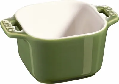 Produktbild von Staub Keramik XS 2er Set Mini Förmchen Ramekin Dessertschale quadratisch Basilikumgrün 8 cm