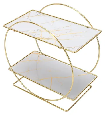 Produktbild von Badezimmer Organizer - 2-stöckiges Ablageregal für Arbeitsplatte - Eisen/Metall - Für Kosmetik, Hautpflege & Toilettenartikel - Weiß