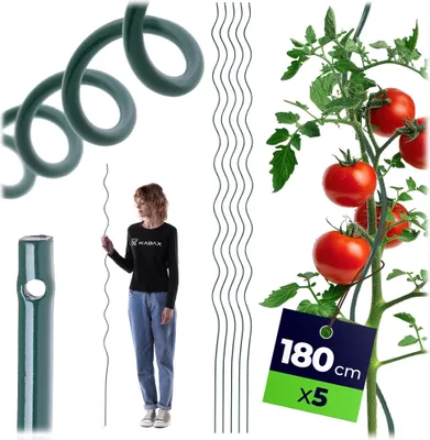 Produktbild von KADAX Tomatenspiralstäbe 180cm x 6mm, 5er Set, Spiralstäbe aus Stahl mit Kunststoffbeschichtung, Tomatenstäbe, Rankhilfe für Tomaten & Kletterpflanzen, Pflanzstäbe