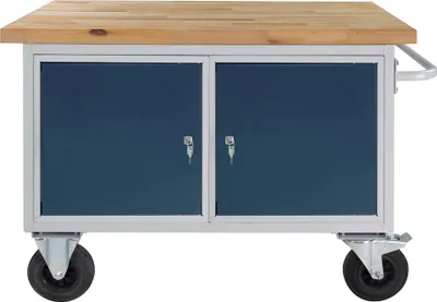 Produktbild von Mobile Werkbank Rhino mit 2 Türen | HxBxT 83x130x60cm | Traglast 500kg | Lichtgrau/Anthrazitgrau