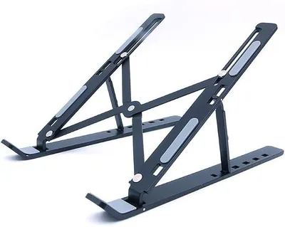 Produktbild von PolkaHome® Laptop-Ständer, ergonomisch verstellbar, klappbarer Aluminium-Kühlständer für 10-15,6" Laptops, Schwarz