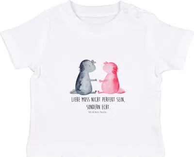 Produktbild von Mr. & Mrs. Panda Babyshirt Axolotl Liebe 6. - 12. Monat - Weiß - Geschenk, Kinder Shirt,  T-Shirt, Baby Jerseyshirt, Ehemann, Valentinstag, Oberteil, Organic
