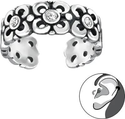 Produktbild von 925 Sterling Silber Ear Cuff Ohrklemme Blumen mit Kristallen