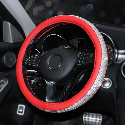 Immagine prodotto di 15'' coprivolante auto in Finto cuoio con strass di cristallo universale - Rosa