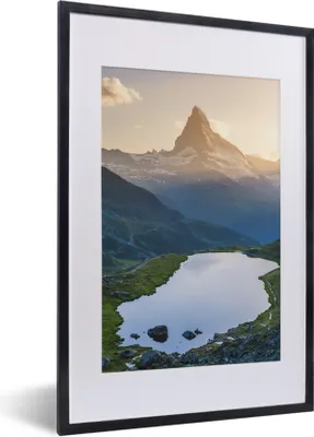 Produktbild von MuchoWow® MuchoWow® Gerahmtes Poster Matterhorn und Stellisee bei Sonnenuntergang im Wallis, Schweiz 40x60 cm - Poster mit zchwarzem Bilderrahmen - Poster in Rahmen