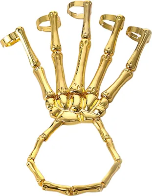Produktbild von Punk-Stil Skelett Hand Ring Armband Halloween Schädel Finger Armband Einstellbar Einteiliges Frauen Männer Finger Ring Armreif