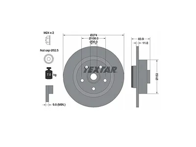 Obrázok produktu pre 2 brzdové kotúče Textar 274 mm vzadu pre Renault Laguna 2