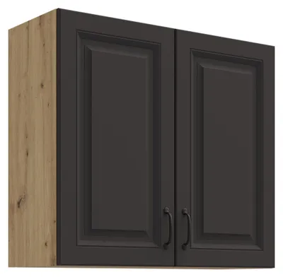 Produktbild von Hängeschrank 80 cm Stilo Grau + Eiche Artisan Küchenzeile Küchenblock Küche