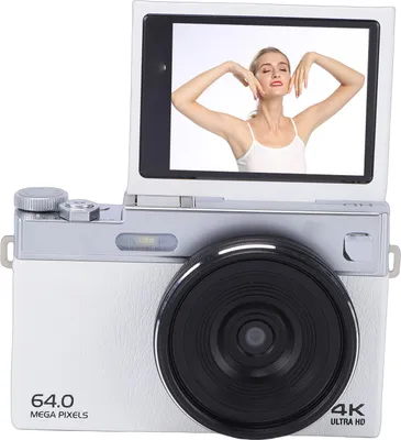 Produktbild von 4K-Digitalkamera für Fotografie 64 MP HD 16-facher Digitalzoom Autofokus Retro-Spiegellose Kamera mit 2,88-Zoll-Klappbildschirm für Reisen Weiß