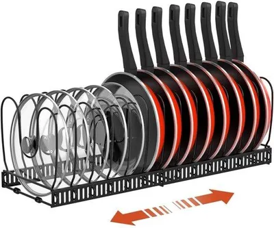 Image de Étagère de cuisine Gelddige - Étagère de cuisine pour ustensiles de cuisine - 13 étagères réglables - Étagère pour couvercles de casseroles - pour ranger casseroles, poêles, couvercles et ustensiles de cuisine - noir