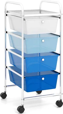 Produktbild von GOPLUS Rollwagen mit 4 Schubladen, Küchenwagen mit Griffen, verchromtem Metallgestell & 4 Universalrädern, Rollcontainer mit Ablagefläche, Blau