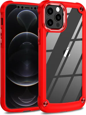 Produktbild von iPhone 12 Pro Max Hülle, Hybrid Transparente PC Robust TPU Bumper Stoßfest Schutzhülle für iPhone 12 Pro Max Rot