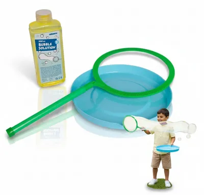 Produktbild von Riesenseifenblasen Set - XXL Seifenblasen für Outdoor-Spaß - Komplettset mit Stab, Flüssigkeit & Teller für Kinder ab 3 Jahren