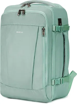 Obrázek produktu pro Batoh na cestování, rozměry 40x20x25 cm, objem 20 litrů, vodotěsný, vyrobený z recyklovaného PET, světle zelený, vhodný pro cestování
