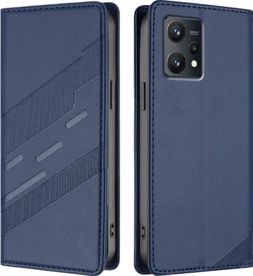 Produktbild von Hülle für Realme 9 4G, Kunstleder Brieftaschen Handyhülle mit Kartenfach und Standfunktion Blau