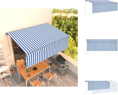 Produktbild von vidaXL Markise Automatisch Einziehbar mit Volant 4x3 m Blau und Weiß -  Markisen