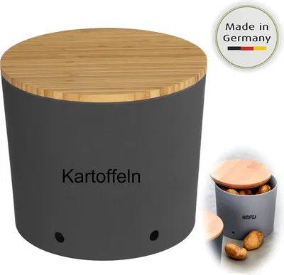 Produktbild von LS-LebenStil Natur-Design Kartoffeltopf 23x20cm  Germany Grau Schiefer Holz Deckel Vorratstopf, Vorratsdose, Aufbewahrungsbox, Aufbewahrungsdose