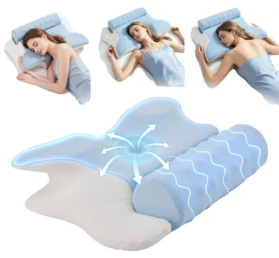 Imagen del producto de Almohada para dormir de lado, diseño ergonómico, alivio de la presión, color azul