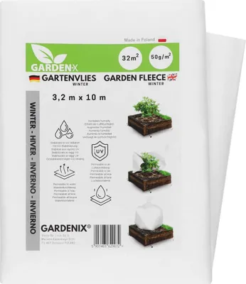 Obrázok produktu pre GARDENIX® 32 m² zimné rúno pre rastliny 50g/m² - Zimná ochrana - Vysoká UV stabilizácia odolná voči roztrhnutiu a priepustná pre vodu (3,2 m x 10 m)