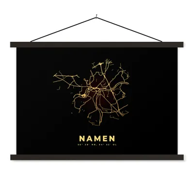 Produktbild von MuchoWow® Textilposter Namur - Karte - Gold - Belgien - Stadtplan - Karte 90x60 cm mit schwarzem Rahmen - Aufhängungssatz