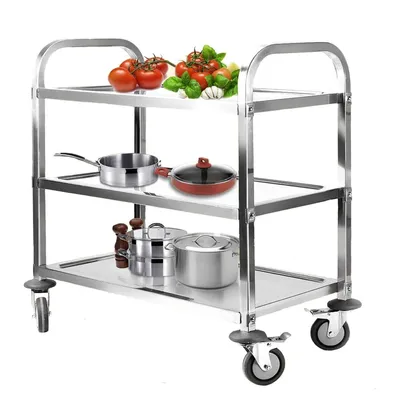 Produktbild von Servierwagen Edelstahl 3 Böden 835 x 750 x 400 mm mit Lenkrollen