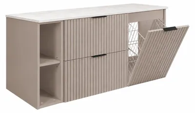 Image de Ensemble de meubles de salle de bain comprenant un panier à linge, des poignées en cachemire de couleur or, dimensions : 120 x 57 x 46 cm, productTiles.product.images.aiGenerated