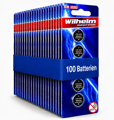 Produktbild von 100 x CR1220 WILHELM Blister Lithium Knopfzelle 3V 40mAh ø12x2,0mm Batterie DL1220, KI-generiertes Bild