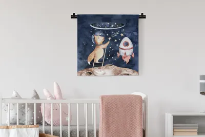 Produktbild von MuchoWow® Wandteppich Wandbehang Rakete - Weltraum - Fuchs - Jungen - Mädchen - Kinder 60x60 cm Tapisserie Dekoration Wandtuch - Dekorationen - Wand Decke