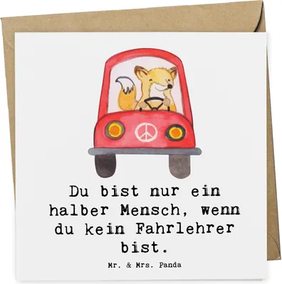 Produktbild von Mr. & Mrs. Panda Grußkarte Fahrlehrer Herz - Weiß - Geschenk, anlasskarte, faltkarte, Spruch, Lustig, doppelkarte, Beruf, Klappkarte, Fahrschule, Glückwunschkarte