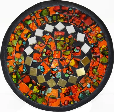 Immagine prodotto di Mosaico ciotola argilla ciotola vetro ciotola decorazione ciotola mosaico arti e mestieri vetro pietre decorazione specchio rotondo S, arancione
