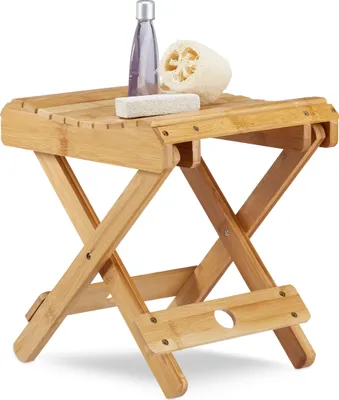 Produktbild von Relaxdays Bambus Hocker, klappbar, Badezimmer Deko, feuchtigkeitsresistent, Badhocker HxBxT 31,5x27,5x28,5 cm, natur