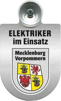 Produktbild von Einsatzschild für Windschutzscheibe incl. Saugnapf - Elektriker im Einsatz - 309489- Wappen nach Wahl - 309489 Color - Region Mecklenburg-Vorpommern