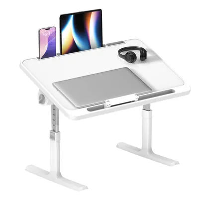 Produktbild von Arvioo Laptoptisch Klappbarer, Laptop Betttisch, Tragbares Lapdesk mit 5-Höhenverstellbar & Winkelverstellbar, Klapptisch (60*40cm, Weiß)